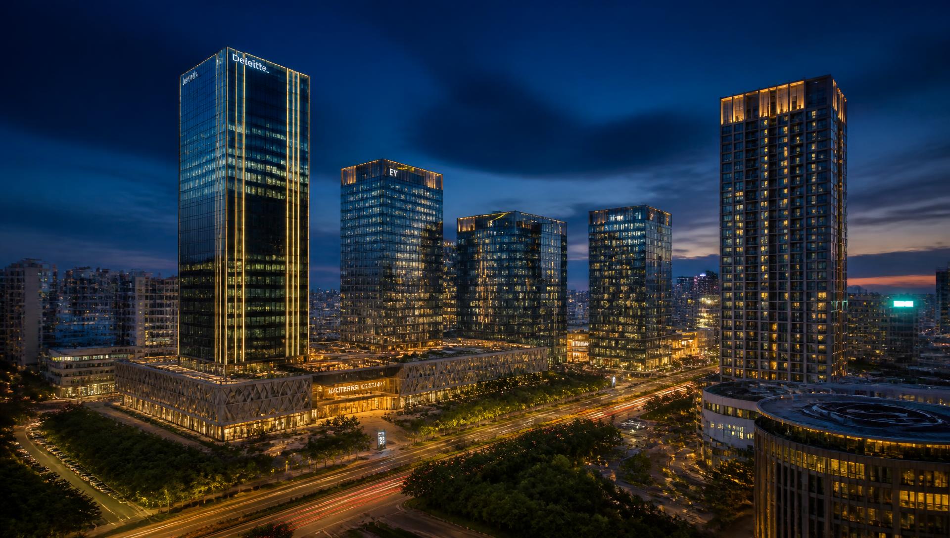 Gurugram skyline at twilight