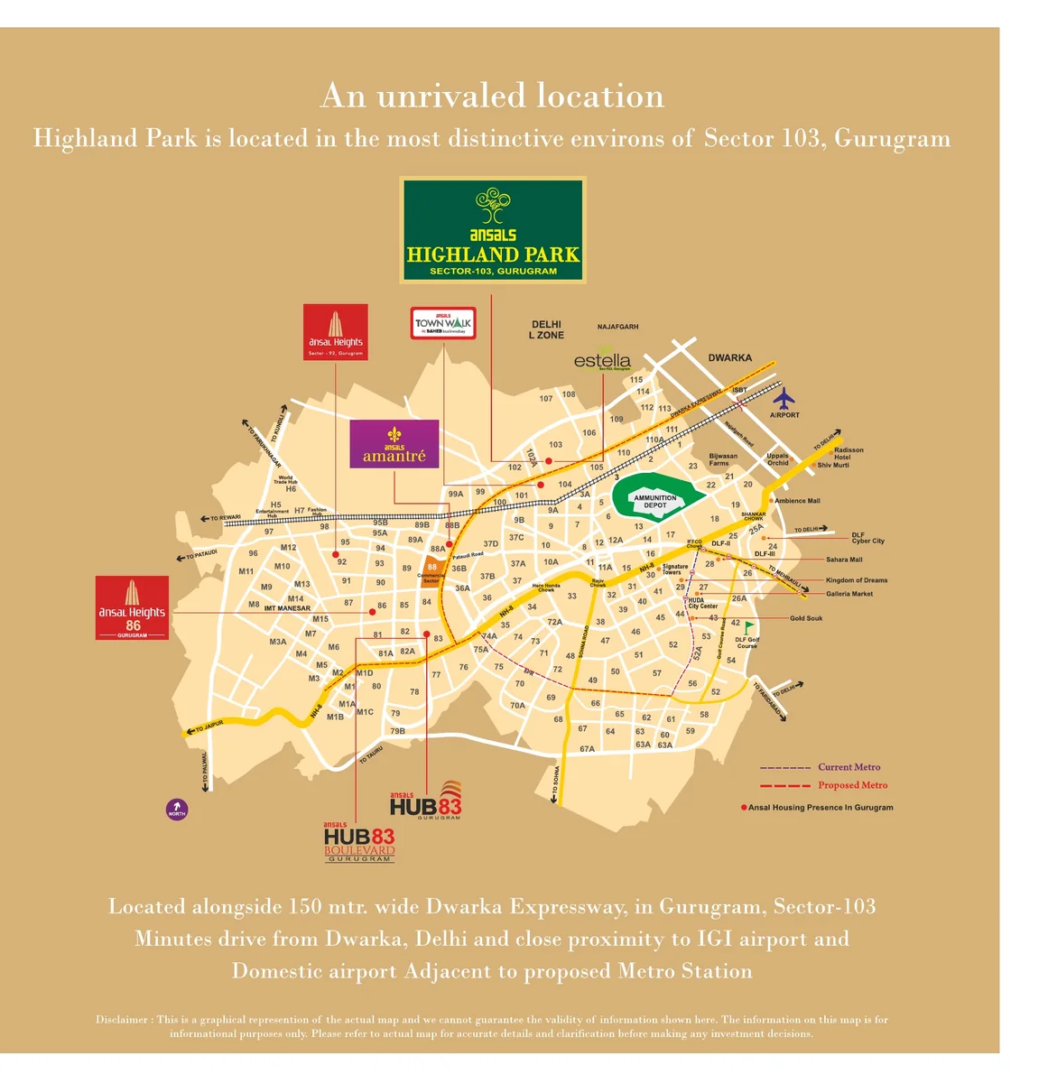 Historic developer brochure location map for Ansals Highland Park Sector 103 Gurgaon