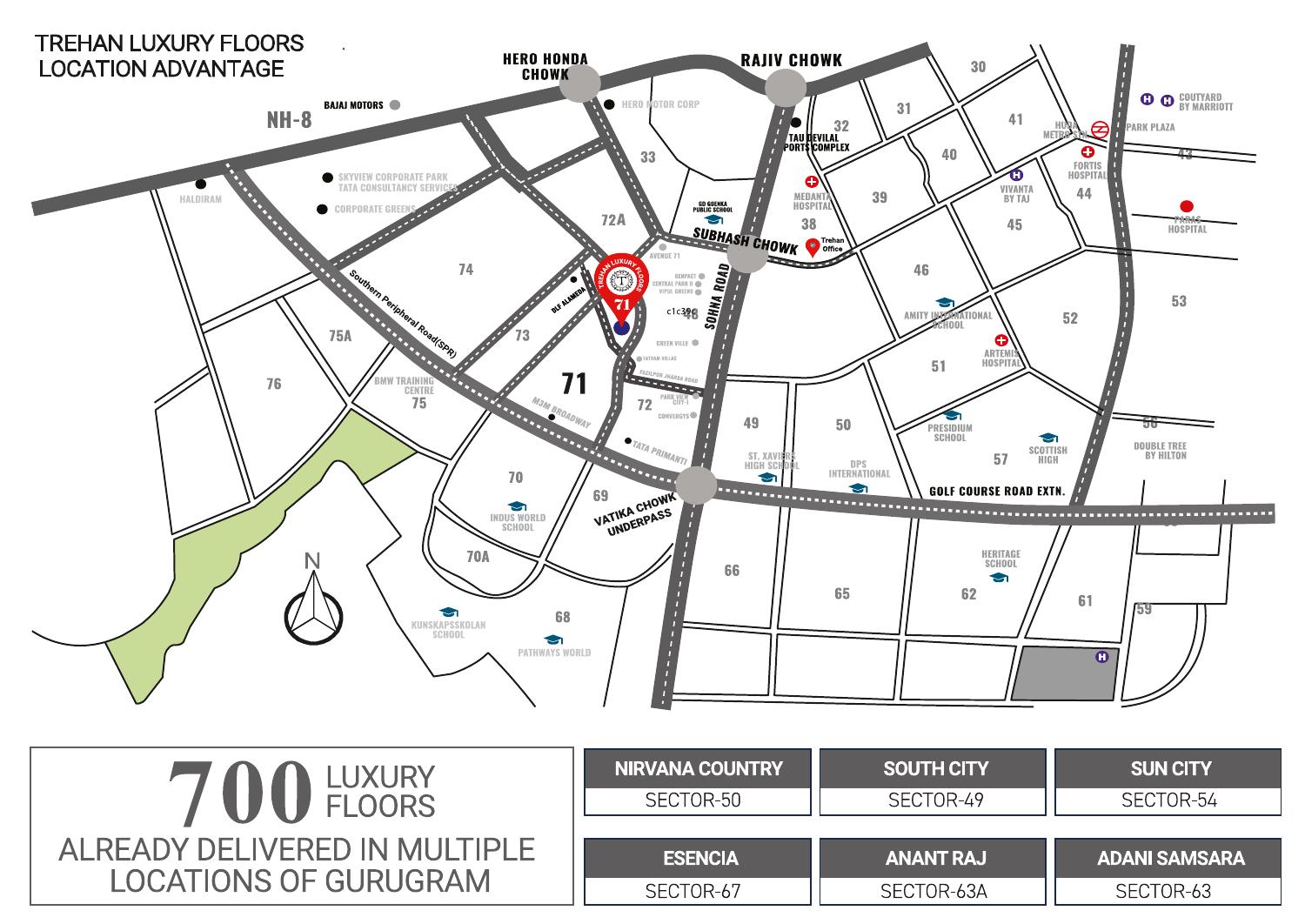 Brochure location map showing Sector 71, SPR and Sohna Road